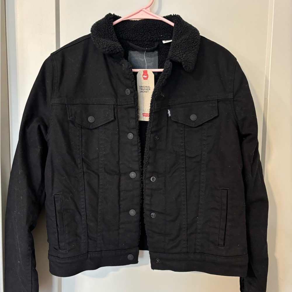 Levi's Black Denim Jacket with Sherpa Collar